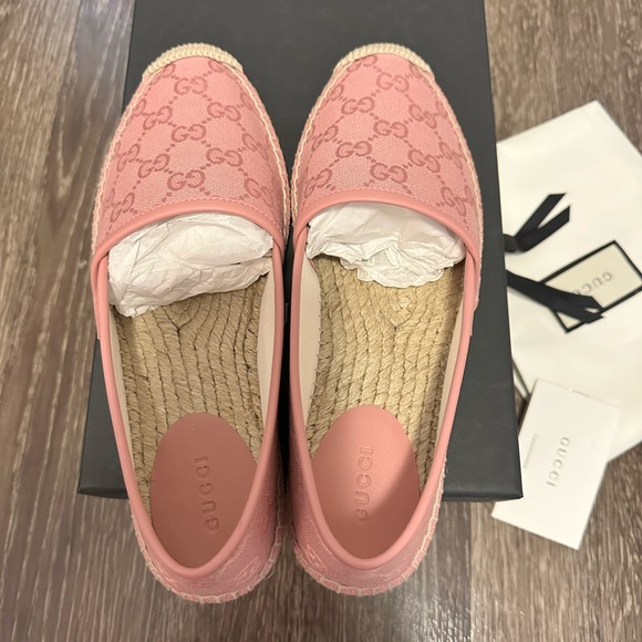 Gucci GG Canvas & Leather Espadrilles Women's Pink EU 37.5 - Picture 2 of 11
